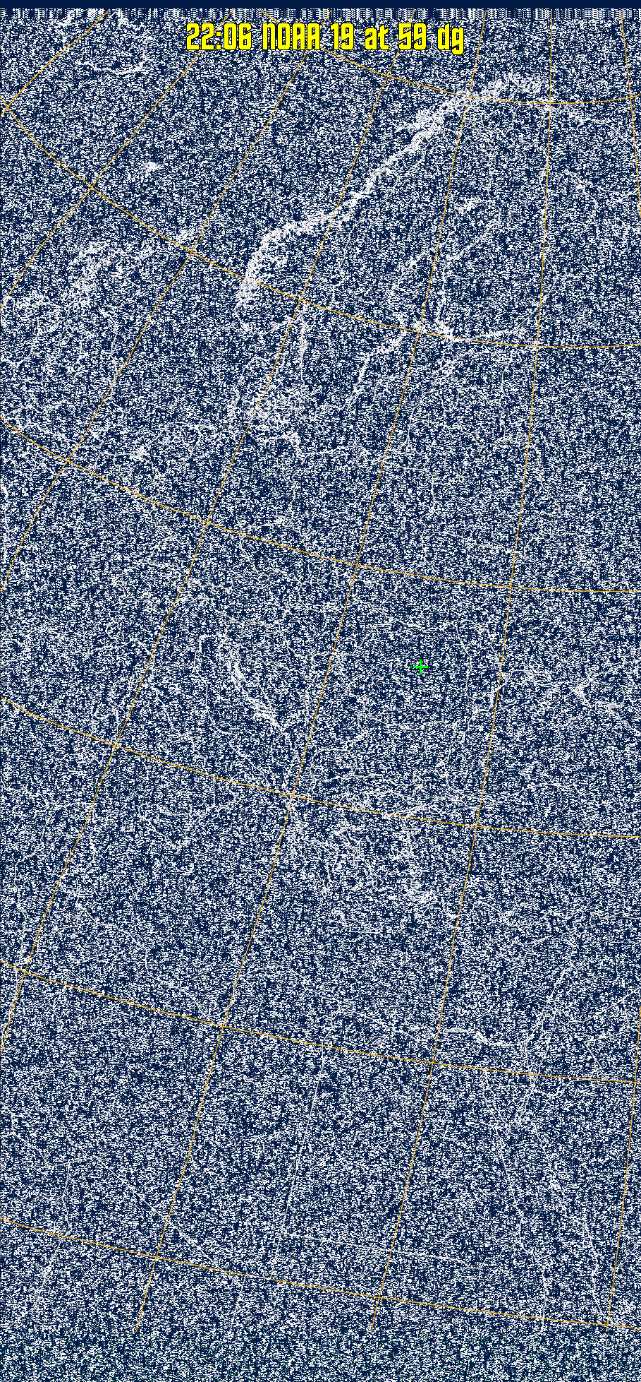 MSA:
Multispectral analysis. Uses a NOAA channel 2-4 image and determines which
regions are most likely to be cloud, land, or sea based on an analysis of the two
images. Produces a vivid false-coloured image as a result.
Note that perfect colouring is difficult to obtain, especially
with low illumination angles.