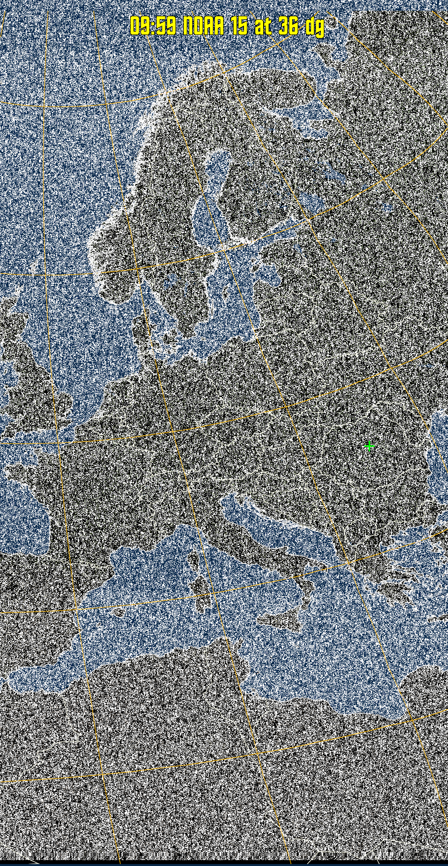 MCIR-precip: 
Colours the NOAA sensor 4 IR image using a map to colour the sea blue and land
green. High clouds appear white, lower clouds gray or land/sea coloured, clouds
generally appear lighter, but distinguishing between land/sea and low cloud may
be difficult. Darker colours indicate warmer regions.