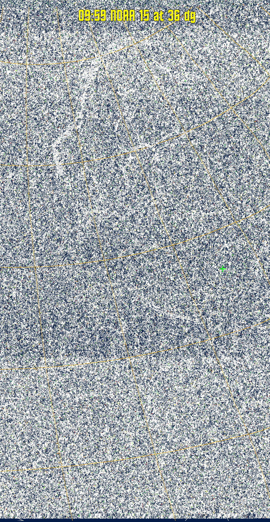 MSA-precip:
Same as MSA multispectral analysis, but high cold cloud tops are coloured the
same as the NO enhancement to give an approximate indication of the probability
and intensity of precipitation.