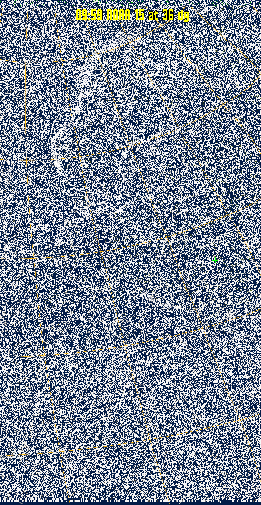 MSA:
Multispectral analysis. Uses a NOAA channel 2-4 image and determines which
regions are most likely to be cloud, land, or sea based on an analysis of the two
images. Produces a vivid false-coloured image as a result.
Note that perfect colouring is difficult to obtain, especially
with low illumination angles.