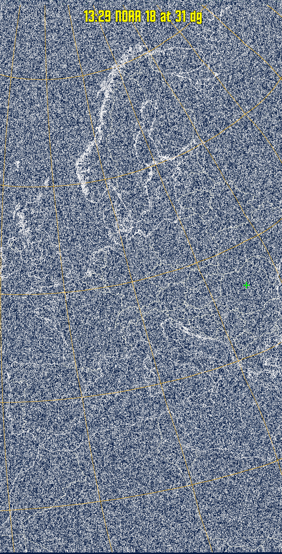 MSA:
Multispectral analysis. Uses a NOAA channel 2-4 image and determines which
regions are most likely to be cloud, land, or sea based on an analysis of the two
images. Produces a vivid false-coloured image as a result.
Note that perfect colouring is difficult to obtain, especially
with low illumination angles.