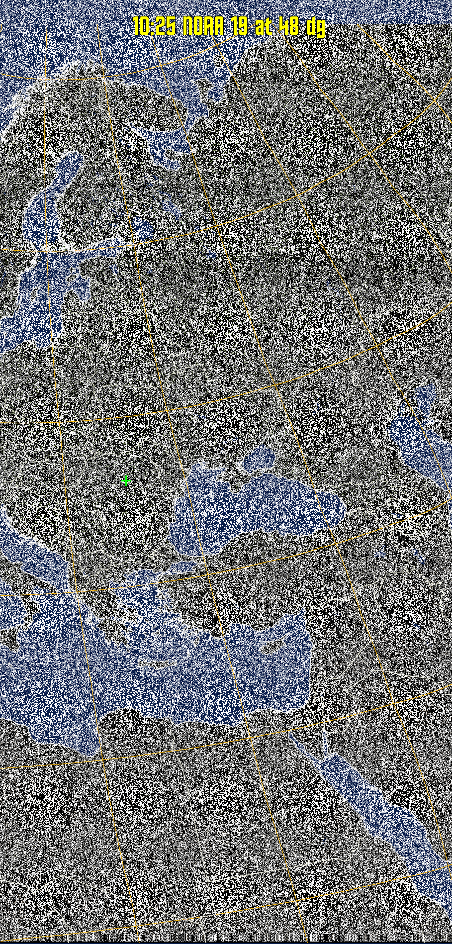 MCIR-precip: 
Colours the NOAA sensor 4 IR image using a map to colour the sea blue and land
green. High clouds appear white, lower clouds gray or land/sea coloured, clouds
generally appear lighter, but distinguishing between land/sea and low cloud may
be difficult. Darker colours indicate warmer regions.