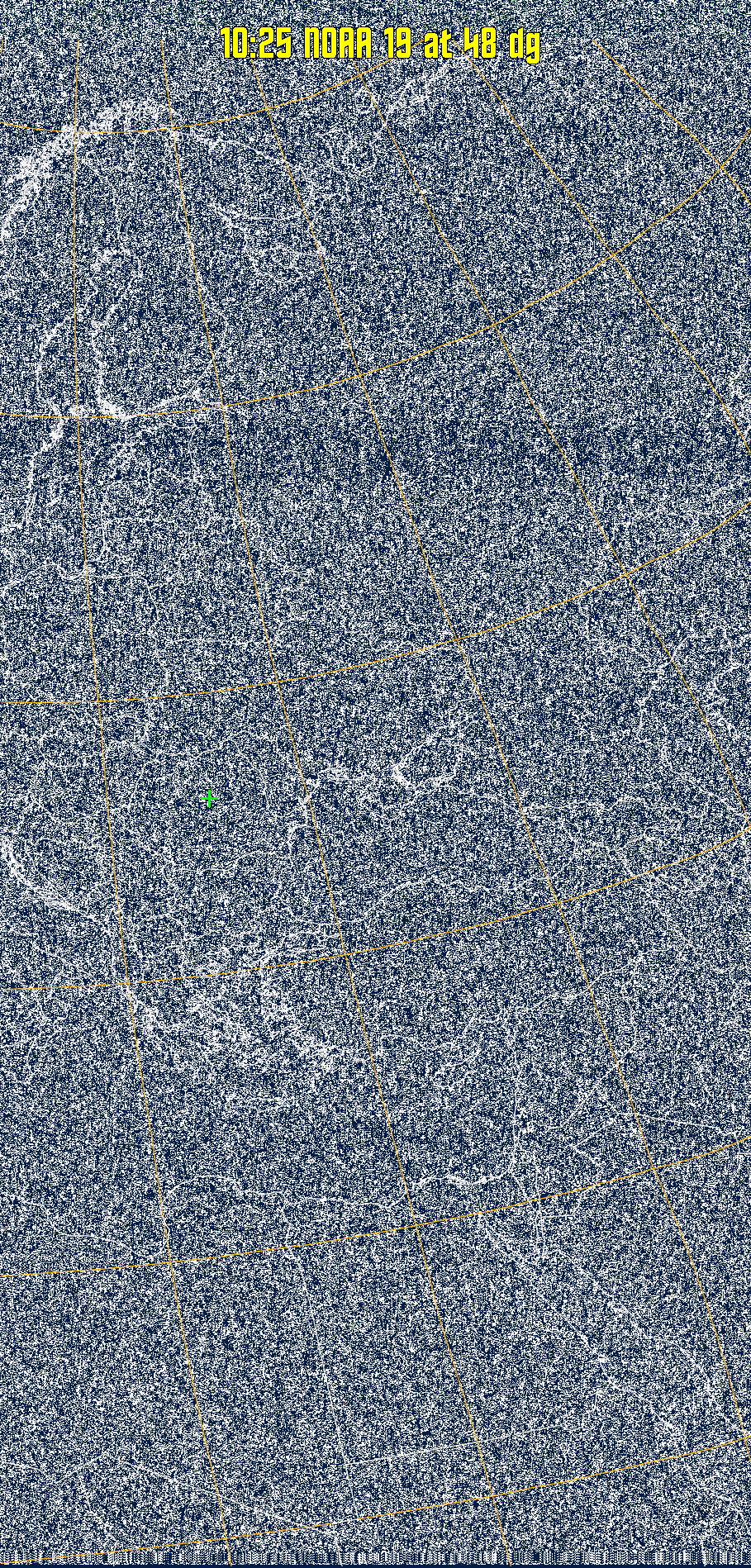 MSA:
Multispectral analysis. Uses a NOAA channel 2-4 image and determines which
regions are most likely to be cloud, land, or sea based on an analysis of the two
images. Produces a vivid false-coloured image as a result.
Note that perfect colouring is difficult to obtain, especially
with low illumination angles.