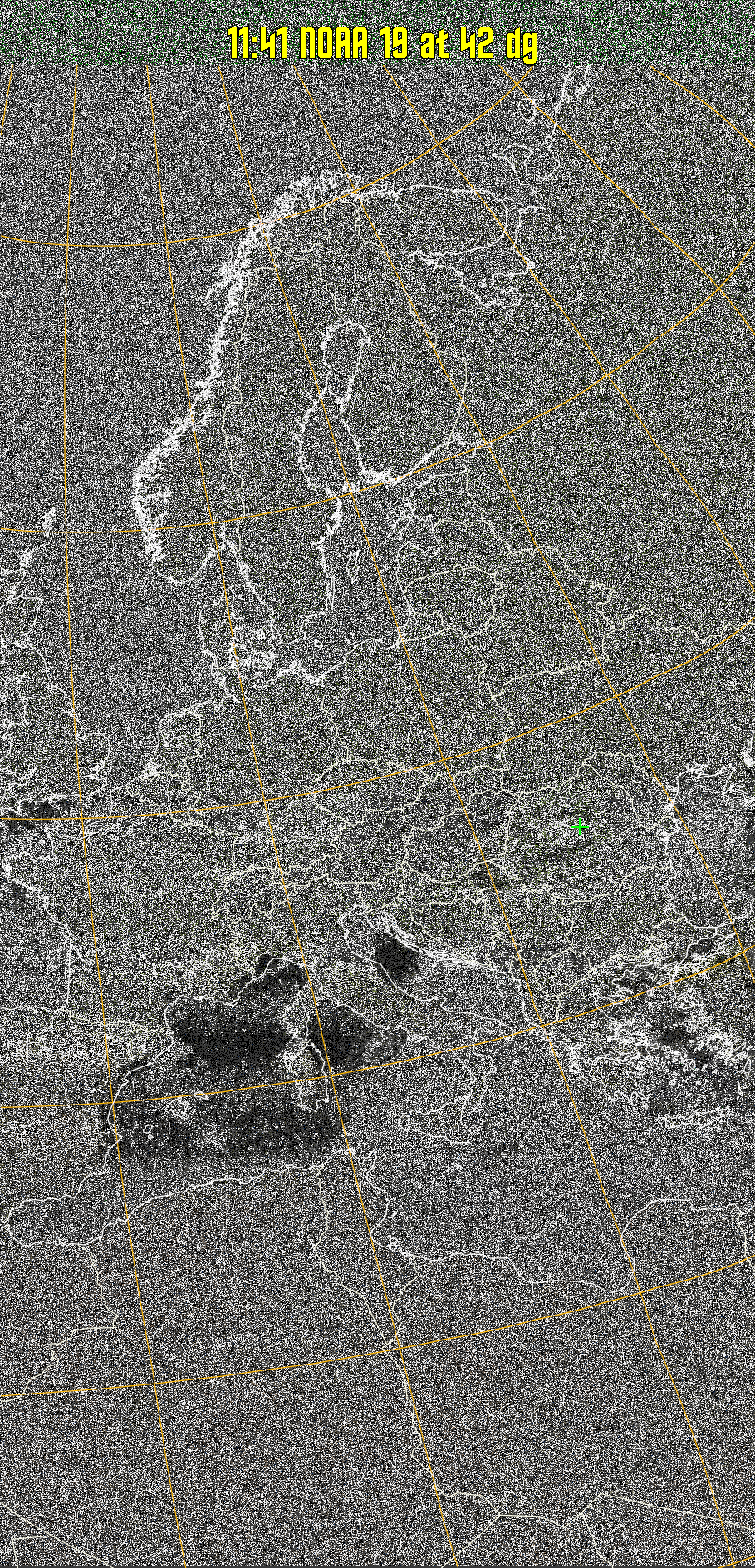 MSA:
Multispectral analysis. Uses a NOAA channel 2-4 image and determines which
regions are most likely to be cloud, land, or sea based on an analysis of the two
images. Produces a vivid false-coloured image as a result.
Note that perfect colouring is difficult to obtain, especially
with low illumination angles.