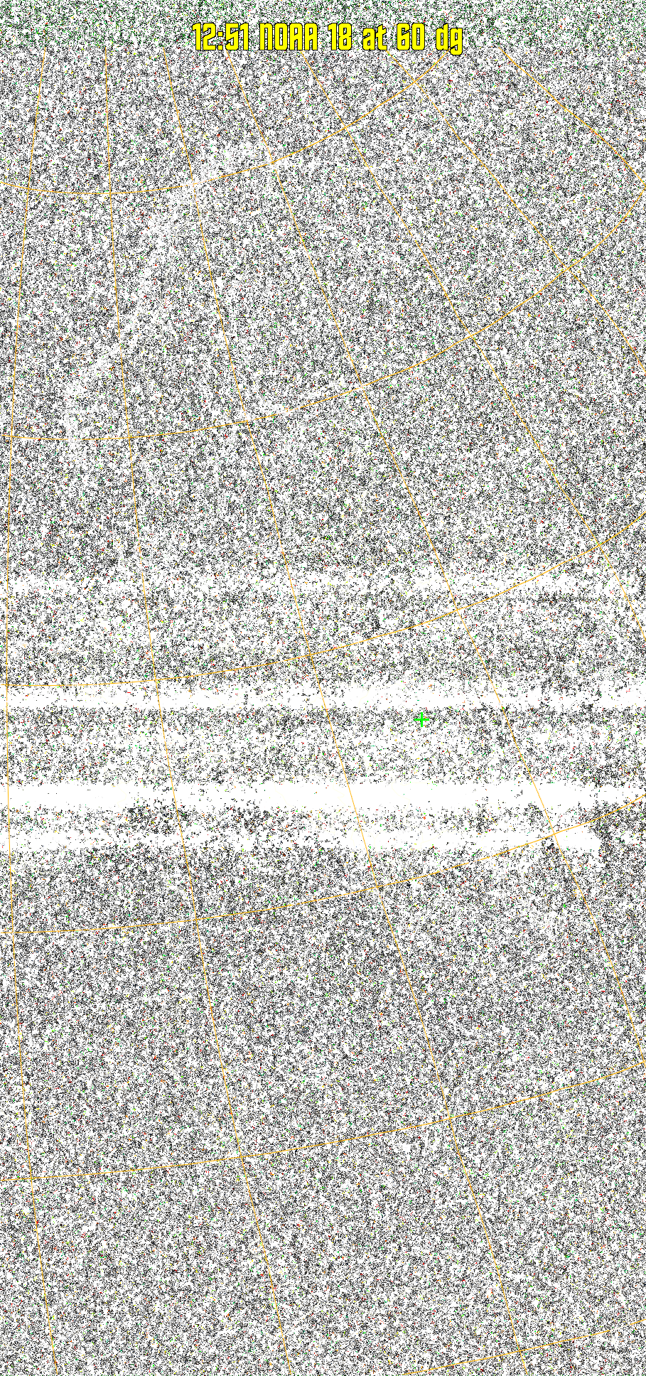 MSA-precip:
Same as MSA multispectral analysis, but high cold cloud tops are coloured the
same as the NO enhancement to give an approximate indication of the probability
and intensity of precipitation.