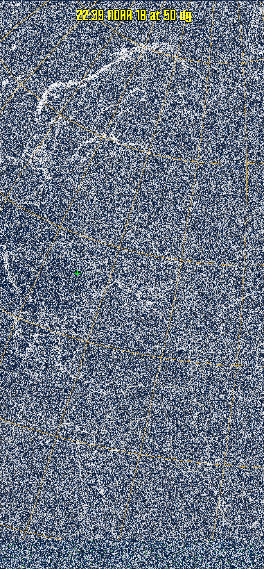 MSA:
Multispectral analysis. Uses a NOAA channel 2-4 image and determines which
regions are most likely to be cloud, land, or sea based on an analysis of the two
images. Produces a vivid false-coloured image as a result.
Note that perfect colouring is difficult to obtain, especially
with low illumination angles.