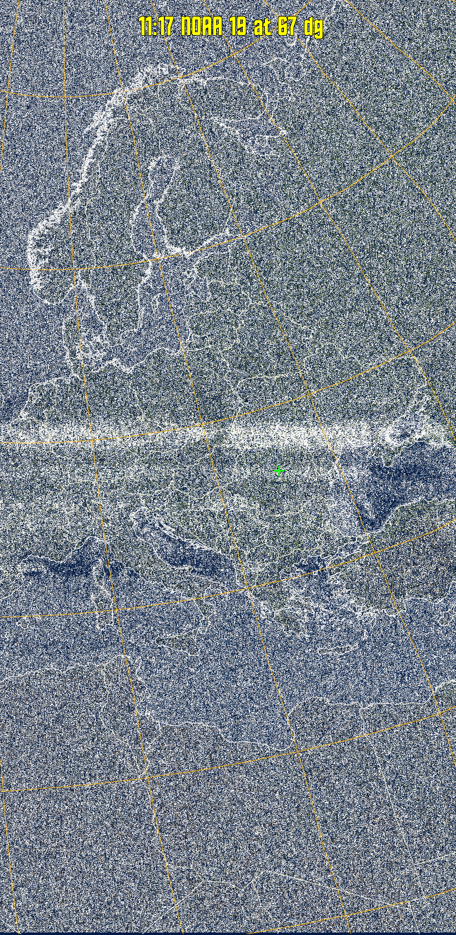 MSA:
Multispectral analysis. Uses a NOAA channel 2-4 image and determines which
regions are most likely to be cloud, land, or sea based on an analysis of the two
images. Produces a vivid false-coloured image as a result.
Note that perfect colouring is difficult to obtain, especially
with low illumination angles.