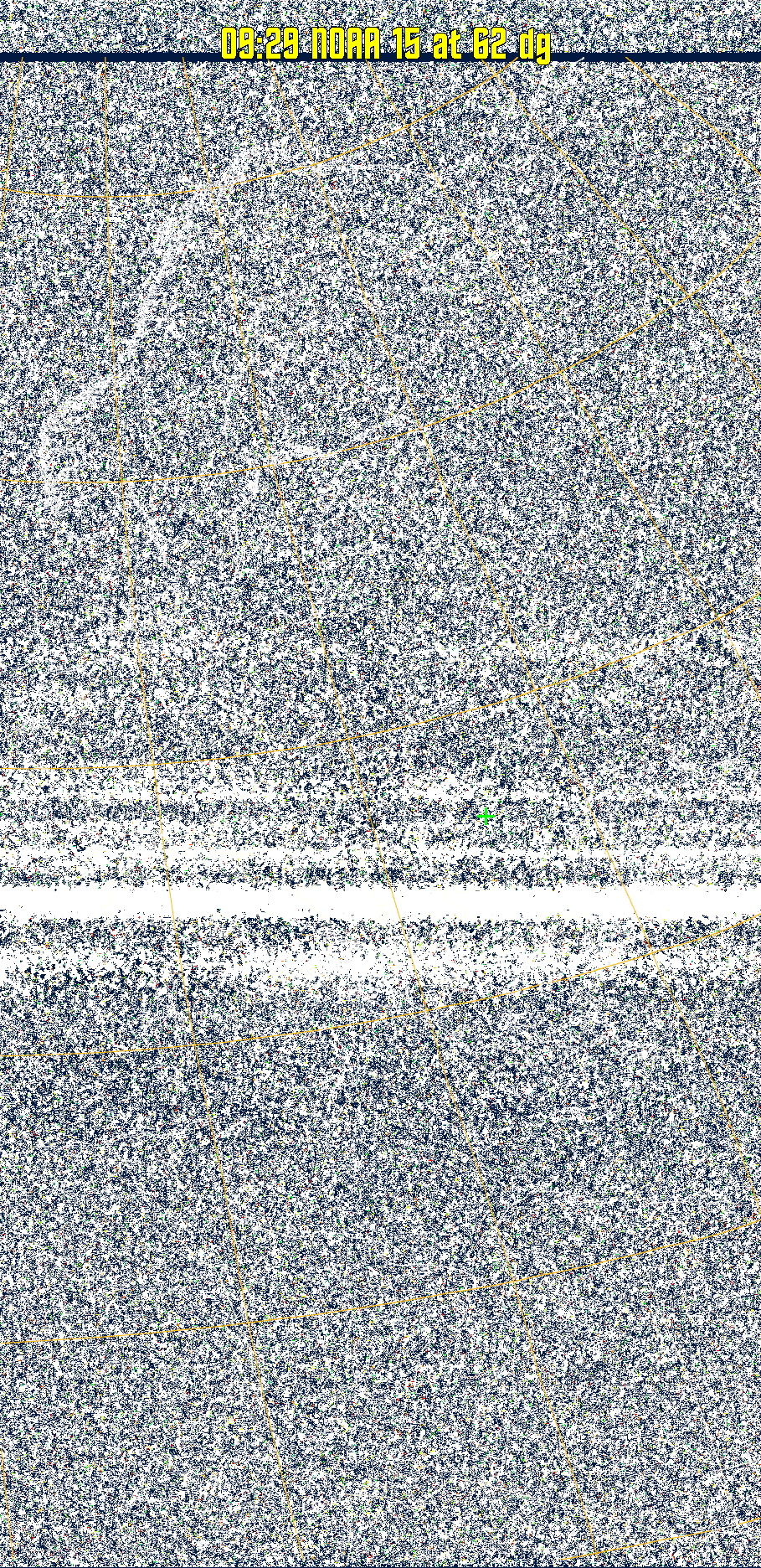 MSA-precip:
Same as MSA multispectral analysis, but high cold cloud tops are coloured the
same as the NO enhancement to give an approximate indication of the probability
and intensity of precipitation.