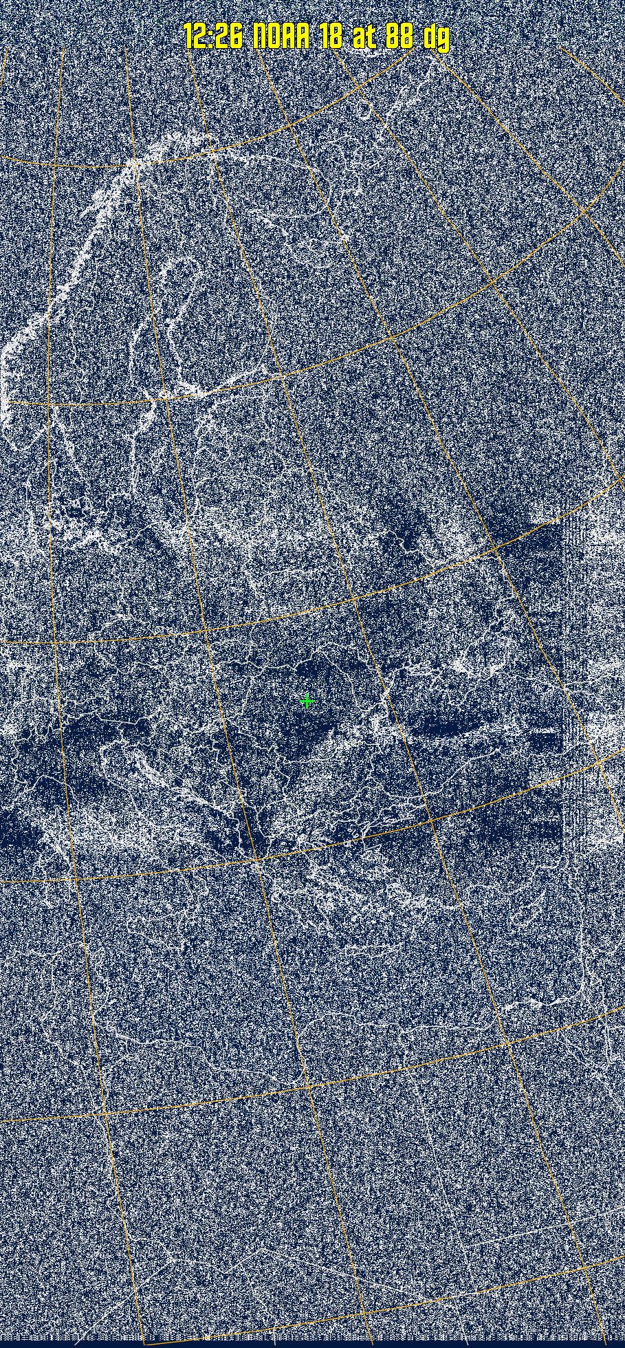 MSA:
Multispectral analysis. Uses a NOAA channel 2-4 image and determines which
regions are most likely to be cloud, land, or sea based on an analysis of the two
images. Produces a vivid false-coloured image as a result.
Note that perfect colouring is difficult to obtain, especially
with low illumination angles.