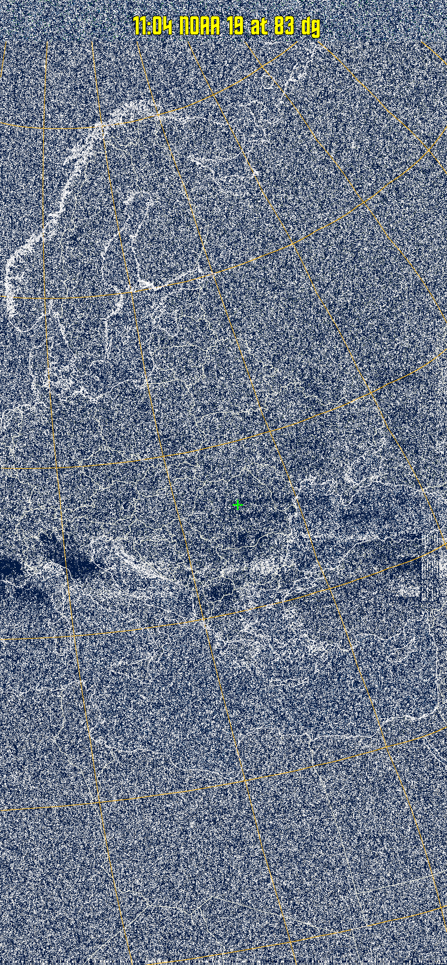 MSA:
Multispectral analysis. Uses a NOAA channel 2-4 image and determines which
regions are most likely to be cloud, land, or sea based on an analysis of the two
images. Produces a vivid false-coloured image as a result.
Note that perfect colouring is difficult to obtain, especially
with low illumination angles.