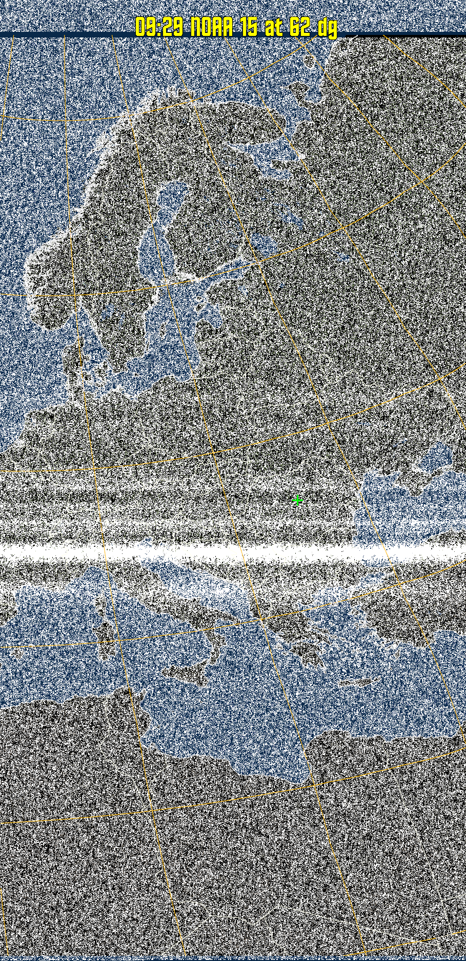 MCIR-precip: 
Colours the NOAA sensor 4 IR image using a map to colour the sea blue and land
green. High clouds appear white, lower clouds gray or land/sea coloured, clouds
generally appear lighter, but distinguishing between land/sea and low cloud may
be difficult. Darker colours indicate warmer regions.