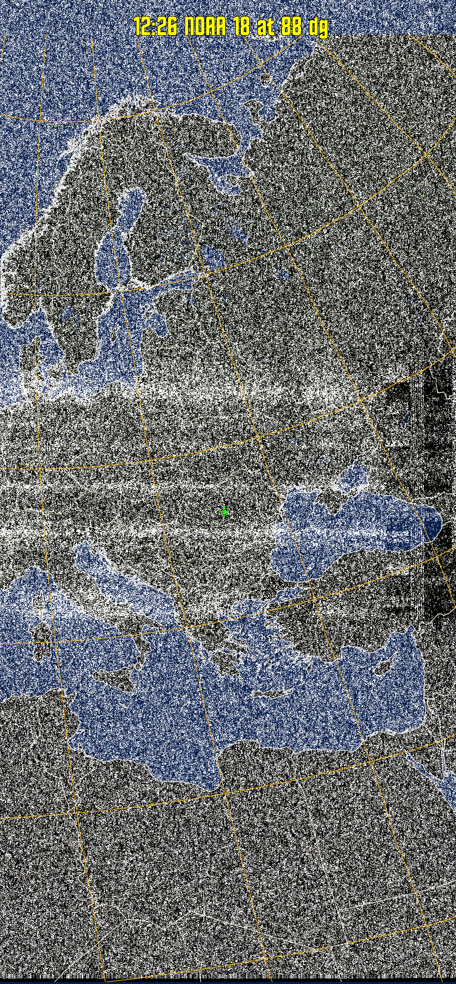 MCIR-precip: 
Colours the NOAA sensor 4 IR image using a map to colour the sea blue and land
green. High clouds appear white, lower clouds gray or land/sea coloured, clouds
generally appear lighter, but distinguishing between land/sea and low cloud may
be difficult. Darker colours indicate warmer regions.