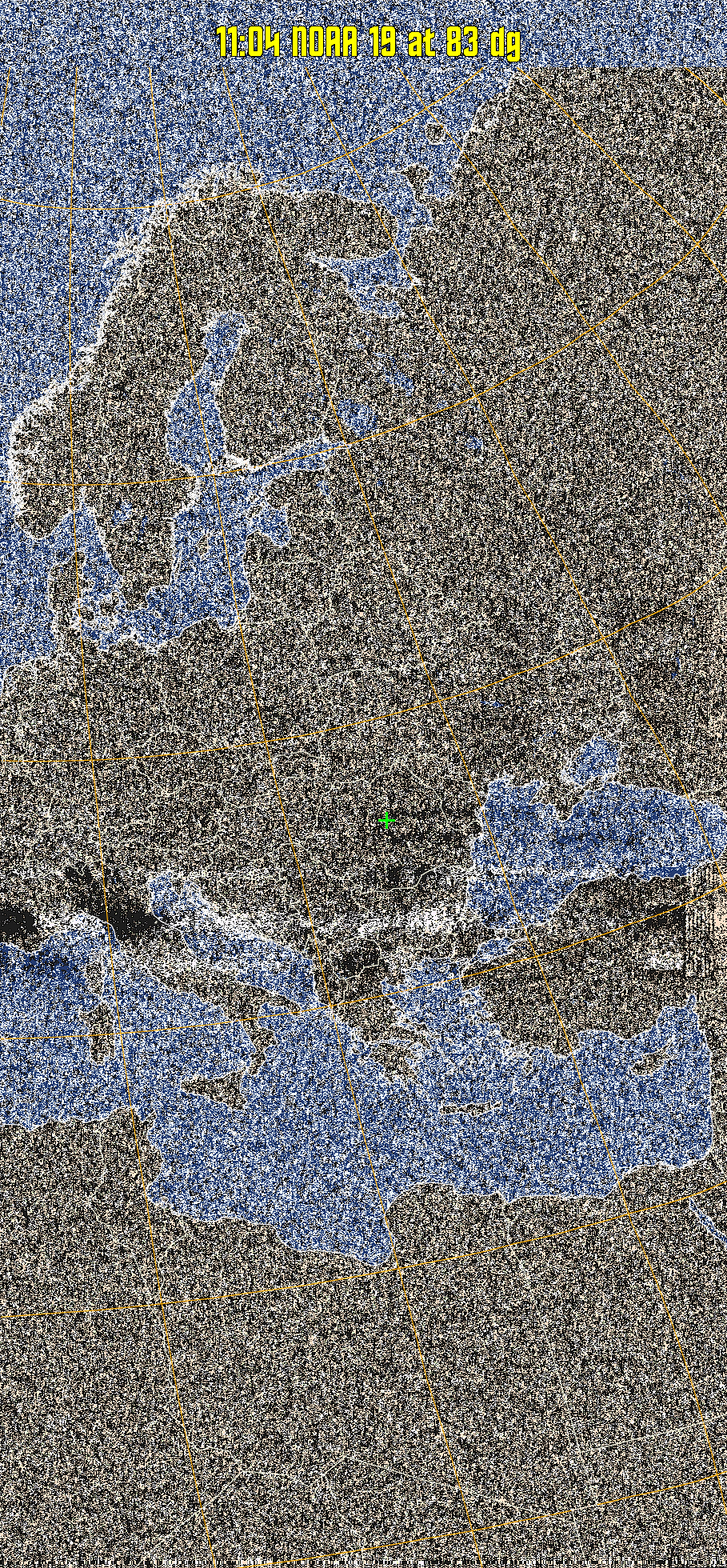 HVCT:
Similar to HVC, but with blue water and with colours more indicative of
land temperatures.
HVC:
Creates a false colour image from NOAA APT images based on temperature using
the HVC colour model. Uses the temperature derived from the sensor 4 image to
select the hue and the brightness from the histogram equalised other image to
select the value and chroma. The HVC colour model attempts to ensure that different colours at the same value will appear to the eye to be the same brightness
and the spacing between colours representing each degree will appear to the eye to
be similar. Bright areas are completely unsaturated in this model.